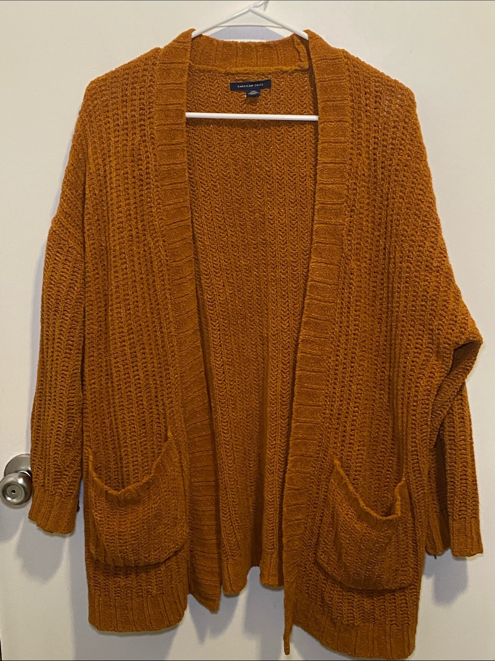 American Eagle Outfitters Chunky Open-Front Cardigan in Rust